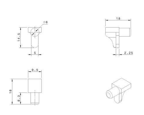 Technische Zeichnung eines Regalbodenträgers mit Maßangaben
