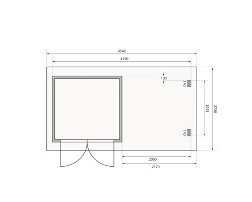 Grundriss eines Gartenhauses mit Maßangaben