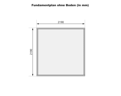 Fundamentplan ohne Boden mit den Maßen 2190 mm
