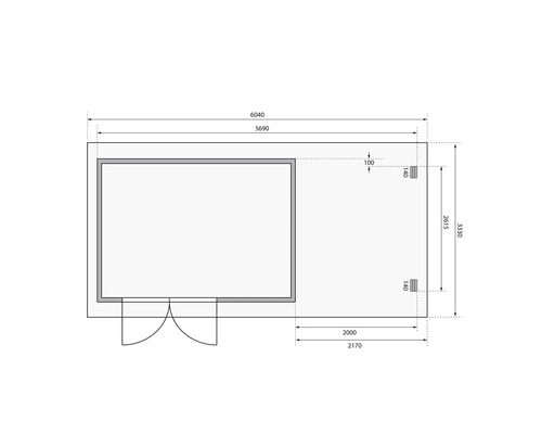 Grundriss eines Gartenhauses mit Abmessungen