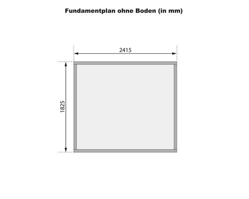 Fundamentplan ohne Boden mit den Maßen 2415 mal 1825 Millimeter