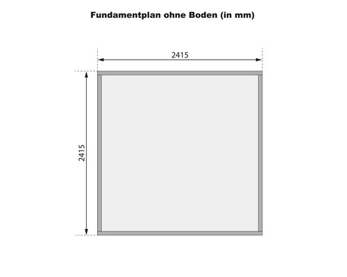 Fundamentplan ohne Boden mit den Maßen 2415 x 2415 Millimeter