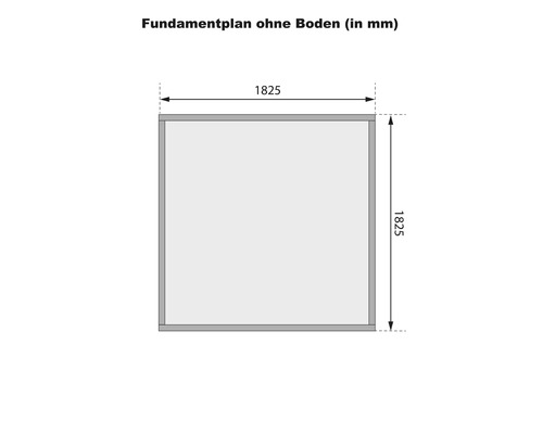 Fundamentplan ohne Boden mit Maßangaben in Millimeter
