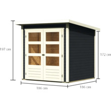 Gartenschrank mit Doppeltür und Maßangaben