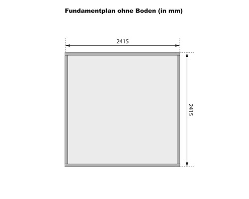 Fundamentplan ohne Boden mit den Maßen 2415 mal 2415 Millimeter