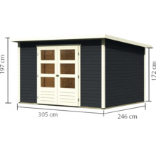Gartenhaus aus Holz mit Doppeltür und den Maßen 305 cm x 246 cm x 197 cm